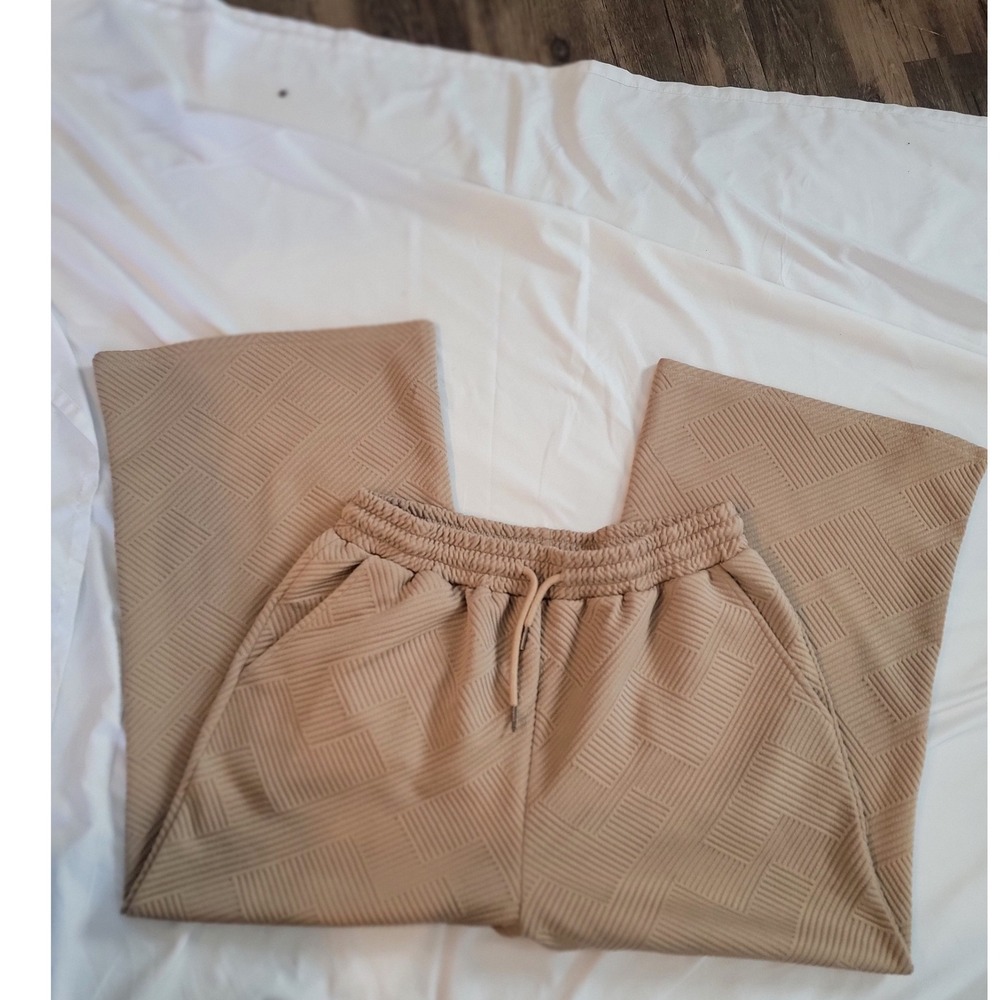 Double Take Tan Beige Textured Geometric Wide Leg Lounge Pants Womens XL